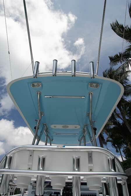 (2) Molded in sreader light facing stern are also a extra detail you will find in a Birdsall Marine Fiberglass Hardtop.